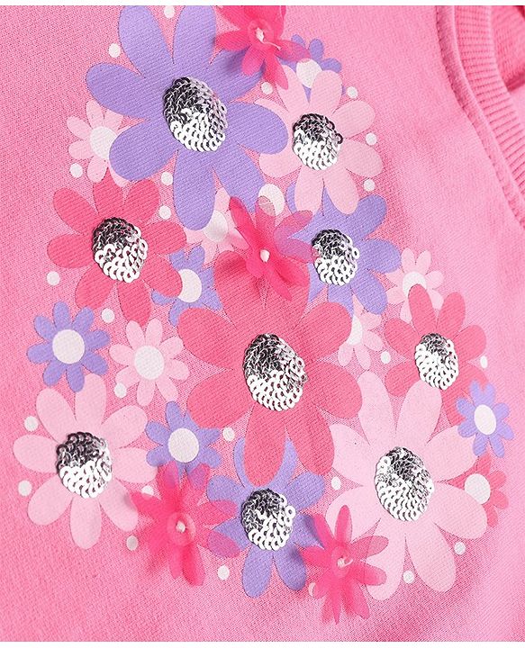Babyhug Knit Full Sleeves Sweatshirt With Floral Graphics & Mesh Detailing - Pink