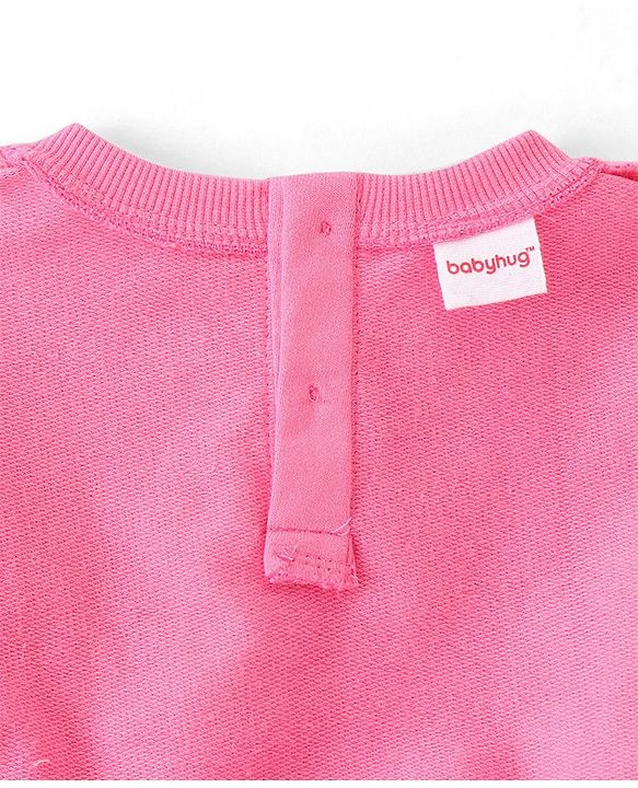 Babyhug Knit Full Sleeves Sweatshirt With Floral Graphics & Mesh Detailing - Pink