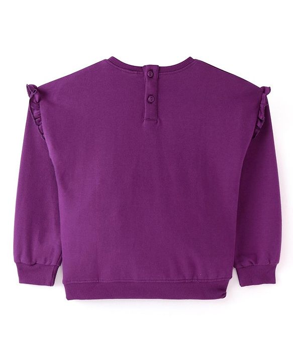 Babyhug Cotton Knit Full Sleeves Sweatshirt With Sequined Rainbow & Star Embroidery - Purple