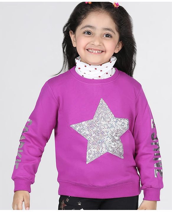 Babyhug 100% Cotton Knit Full Sleeves Sweatshirt with Star Graphics Sequined &  Foil Print - Pink
