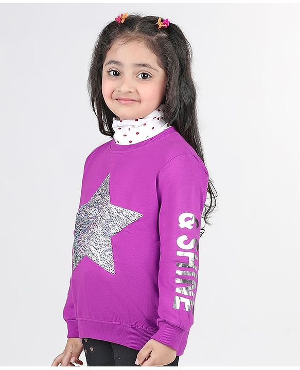Babyhug 100% Cotton Knit Full Sleeves Sweatshirt with Star Graphics Sequined &  Foil Print - Pink
