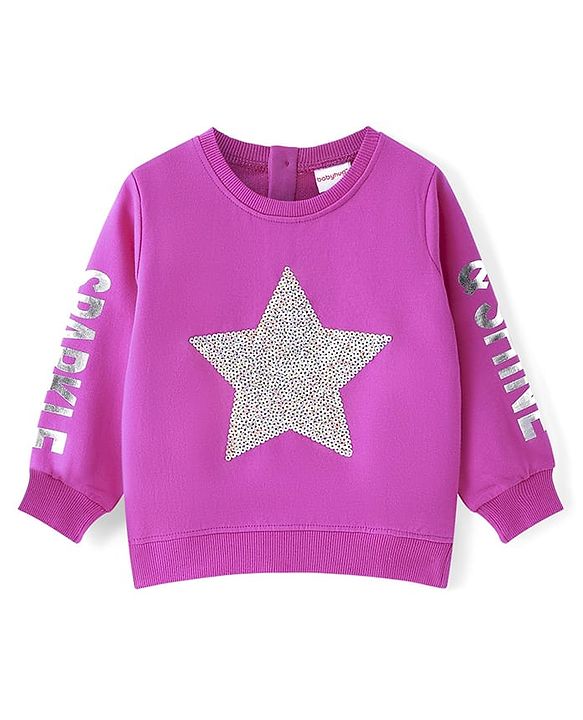 Babyhug 100% Cotton Knit Full Sleeves Sweatshirt with Star Graphics Sequined &  Foil Print - Pink