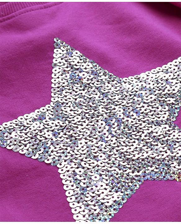 Babyhug 100% Cotton Knit Full Sleeves Sweatshirt with Star Graphics Sequined &  Foil Print - Pink