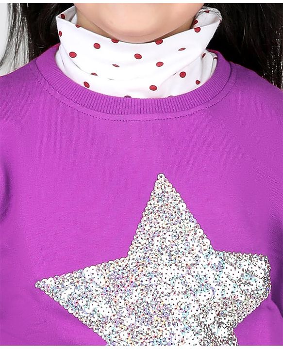 Babyhug 100% Cotton Knit Full Sleeves Sweatshirt with Star Graphics Sequined &  Foil Print - Pink