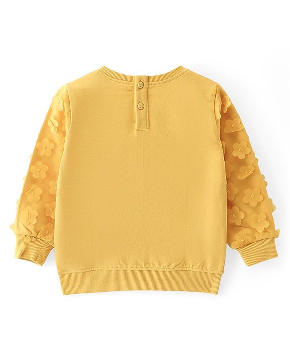 Babyhug 100% Cotton Knit Full Sleeves Sweatshirt with Butterfly Lace Embroidered & Floral  Applique - Yellow