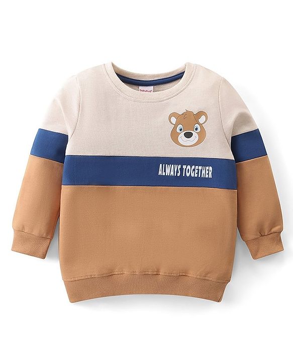 Babyhug Terry Knit Full Sleeves Cut & Sew T-Shirt & Pant Set with Bear & Text  Print - Brown