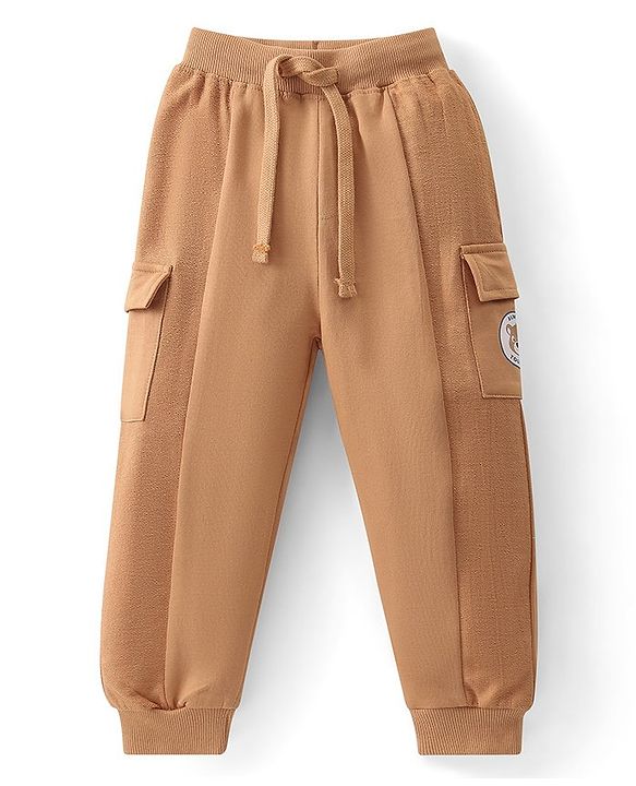 Babyhug Terry Knit Full Sleeves Cut & Sew T-Shirt & Pant Set with Bear & Text  Print - Brown