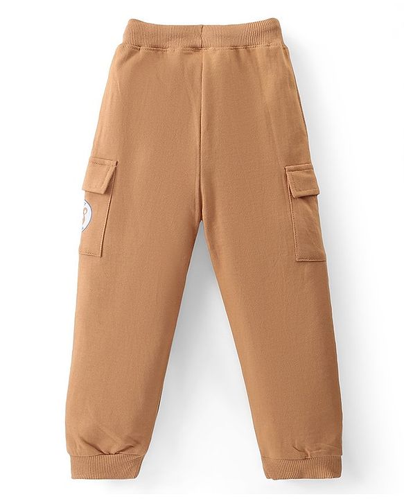 Babyhug Terry Knit Full Sleeves Cut & Sew T-Shirt & Pant Set with Bear & Text  Print - Brown