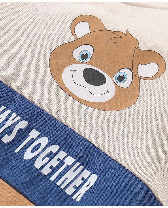 Babyhug Terry Knit Full Sleeves Cut & Sew T-Shirt & Pant Set with Bear & Text  Print - Brown