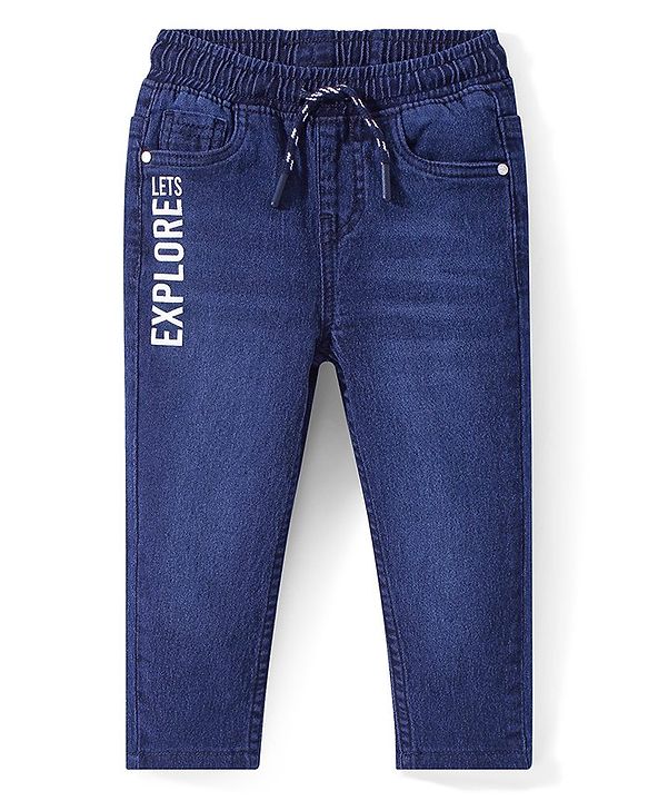 Babyhug Denim Washed Full Length  Jeans with Stretch- Blue