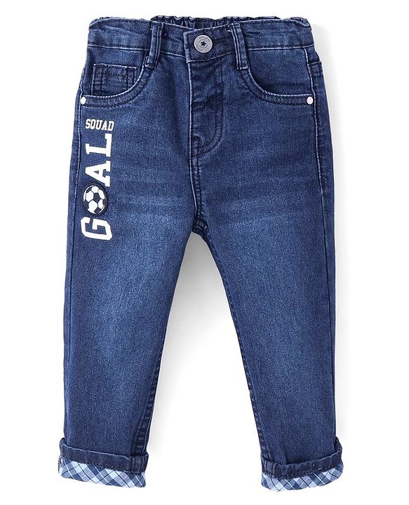 Babyhug Full Length Denim Jeans With Text Print - Blue