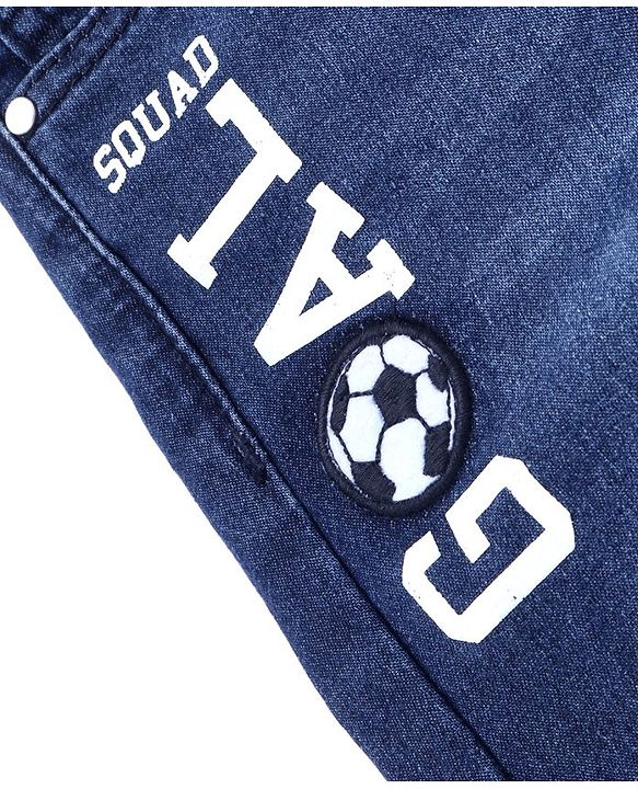 Babyhug Full Length Denim Jeans With Text Print - Blue
