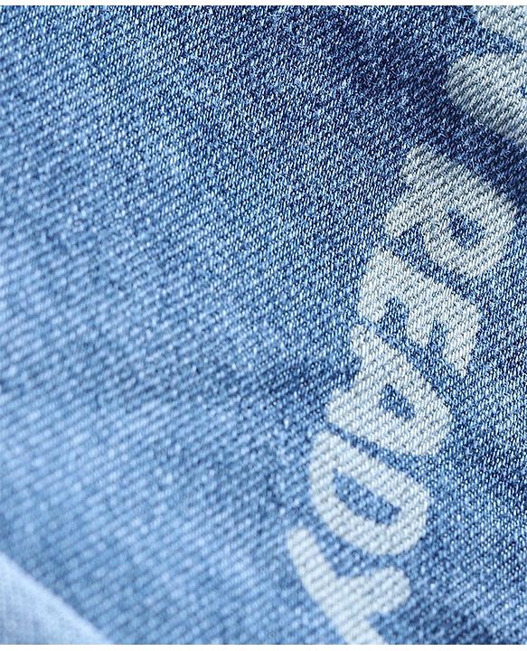 Babyhug Above Knee Length Stretchable Denim Washed  Bermuda with Text Print - Blue