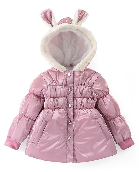 Babyhug Woven Full Sleeves Hooded Puffer Jacket with Hood & Solid Colour - Pink