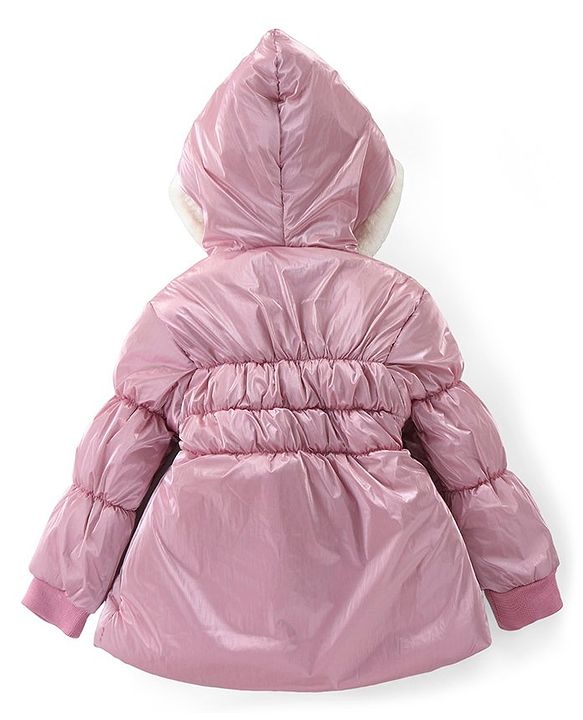 Babyhug Woven Full Sleeves Hooded Puffer Jacket with Hood & Solid Colour - Pink