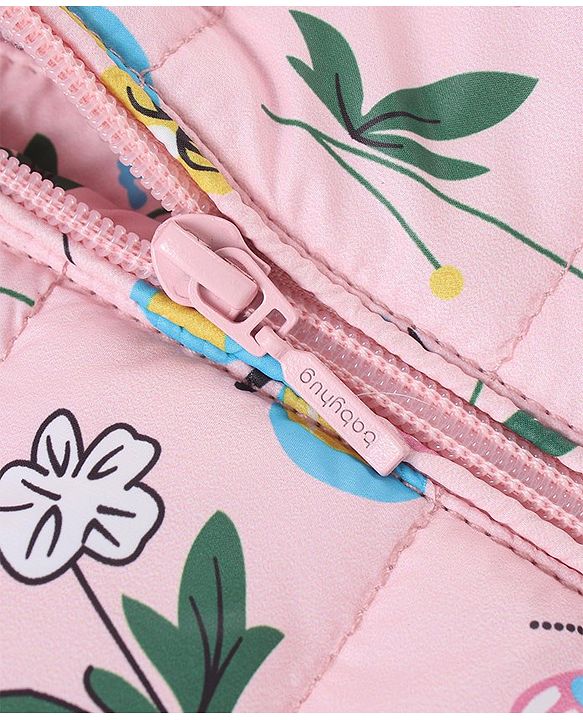 Babyhug Woven Full Sleeves Padded Hooded Jacket With Floral Print - Pink