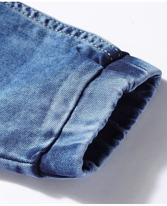 Babyhug Denim Full Length Stretchable Joggers with Bird Embroidery - Blue