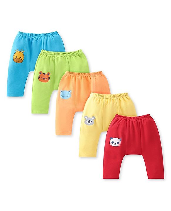 Babyhug  Cotton Knit Full Length Anti Microbial Diaper Leggings  with Animal Print Pack of 5 - Multicolour