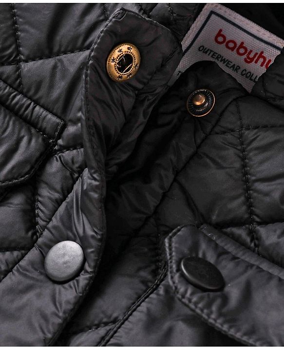 Babyhug Woven Full Sleeves Padded Hooded Solid Colour Jacket - Black
