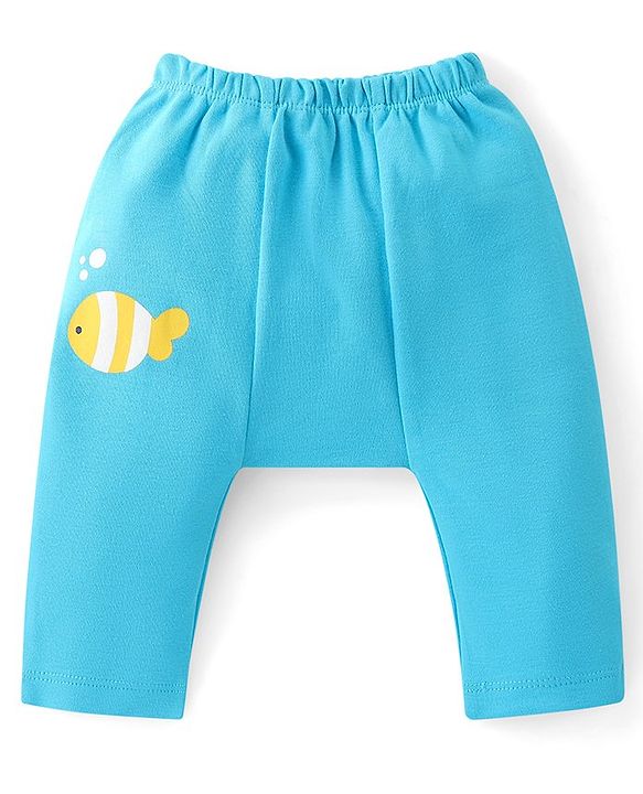 Babyhug Cotton Knit Anti-Microbial Ankle Length Diaper Leggings with Fish Print Pack of 5 - Multicolour