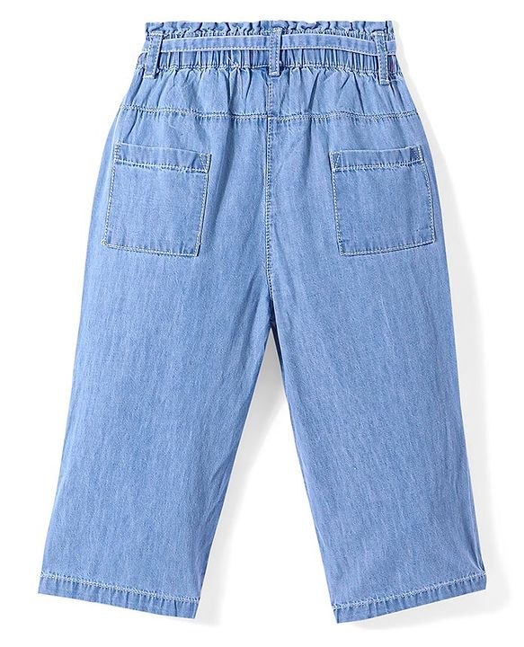 Babyhug Denim Full Length Washed Jeans with Stretch & Floral Embroidery  - Blue