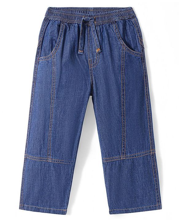 Babyhug Denim Full Length Solid Colour Washed Jeans with Stretch  Cut & Sew Design - Blue