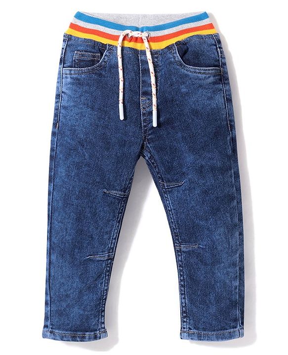Babyhug Full Length Denim Washed Stretchable Jeans - Blue
