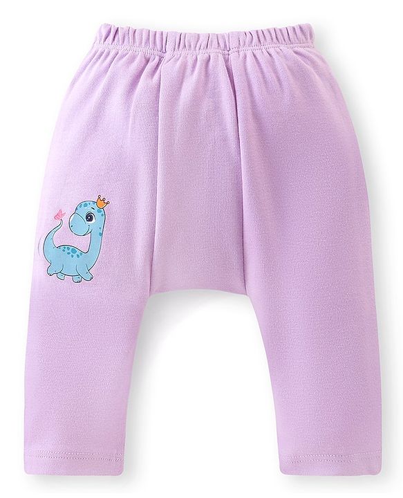 Babyhug Cotton Knit Full Length Anti Microbial Diaper Leggings with Kitty Bunny & Dino Print Pack of 3 - Yellow Purple & Pink