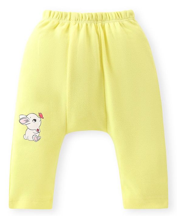 Babyhug Cotton Knit Full Length Anti Microbial Diaper Leggings with Kitty Bunny & Dino Print Pack of 3 - Yellow Purple & Pink