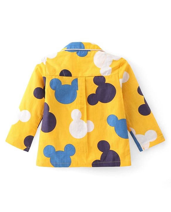 Babyhug Disney Cotton Woven Full Sleeves Night Suit with Mickey Mouse Print - Yellow
