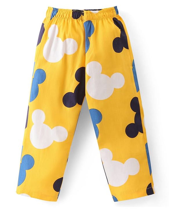 Babyhug Disney Cotton Woven Full Sleeves Night Suit with Mickey Mouse Print - Yellow