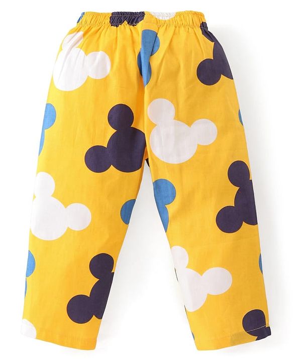 Babyhug Disney Cotton Woven Full Sleeves Night Suit with Mickey Mouse Print - Yellow