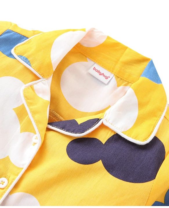 Babyhug Disney Cotton Woven Full Sleeves Night Suit with Mickey Mouse Print - Yellow