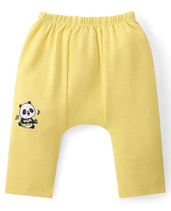 Babyhug Cotton Knit  Anti-Microbial Full Length Diaper Pants with Panda Print Pack of 3 - Blue Pink & Yellow