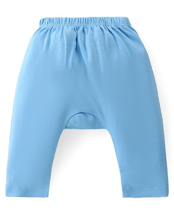 Babyhug Cotton Knit  Anti-Microbial Full Length Diaper Pants with Panda Print Pack of 3 - Blue Pink & Yellow