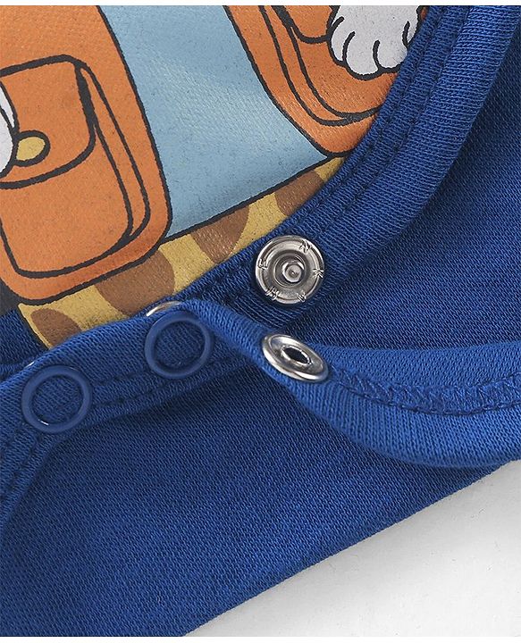 Babyhug 100% Cotton Interlock Knit Full Sleeves Hooded Onesies With Wild Animals Print - Navy Blue