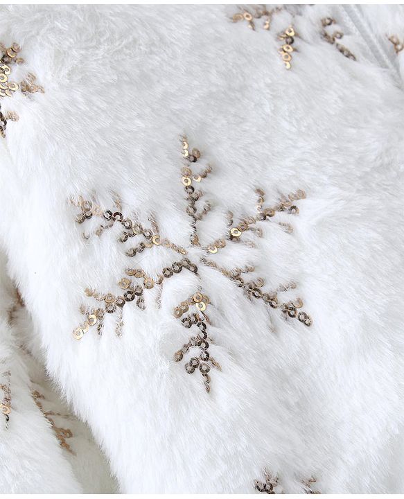 Babyhug Woven Full Sleeves Front Open Hooded Fur Jacket With Snow Flex Design - Off White