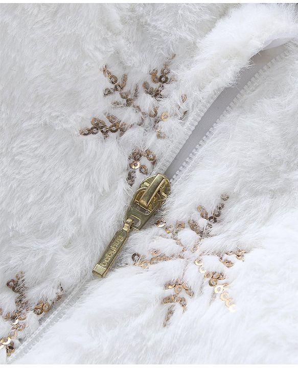 Babyhug Woven Full Sleeves Front Open Hooded Fur Jacket With Snow Flex Design - Off White