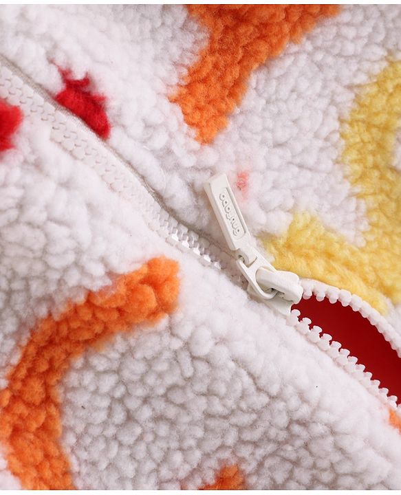 Babyhug Fur Woven Full Sleeves Hooded Winter Jacket With Alphabets Design - White