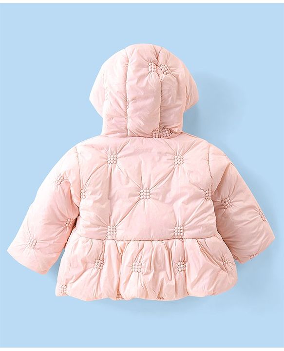 Babyhug Cotton Knit Full Sleeves Padded Hooded Jacket with Solid Colour - Pink