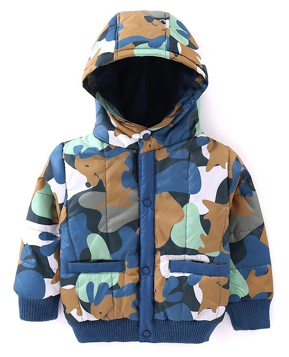 Babyhug Full Sleeves Padded Hooded Jacket Camouflage Print - Blue