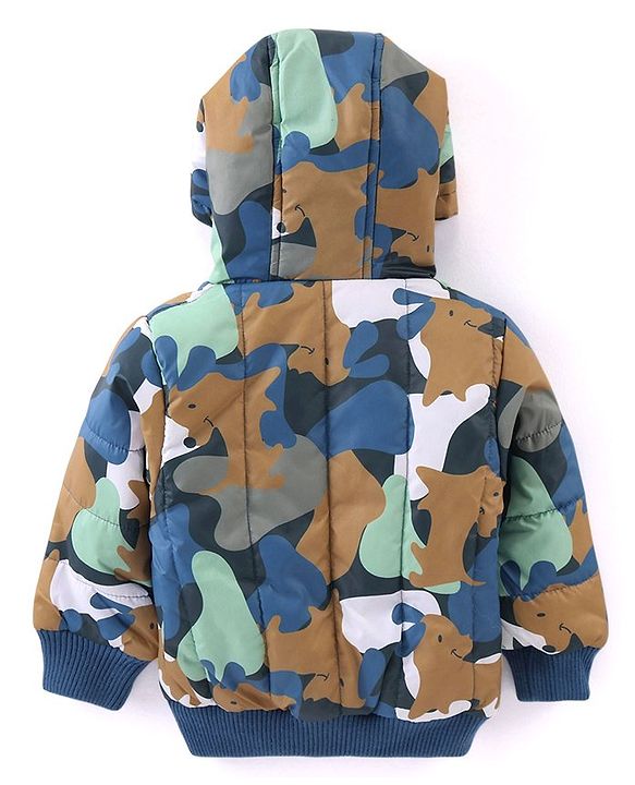 Babyhug Full Sleeves Padded Hooded Jacket Camouflage Print - Blue