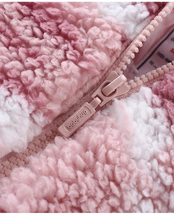 Babyhug Woven Full Sleeves Hooded Fur Jacket with Camouflage Design - Peach