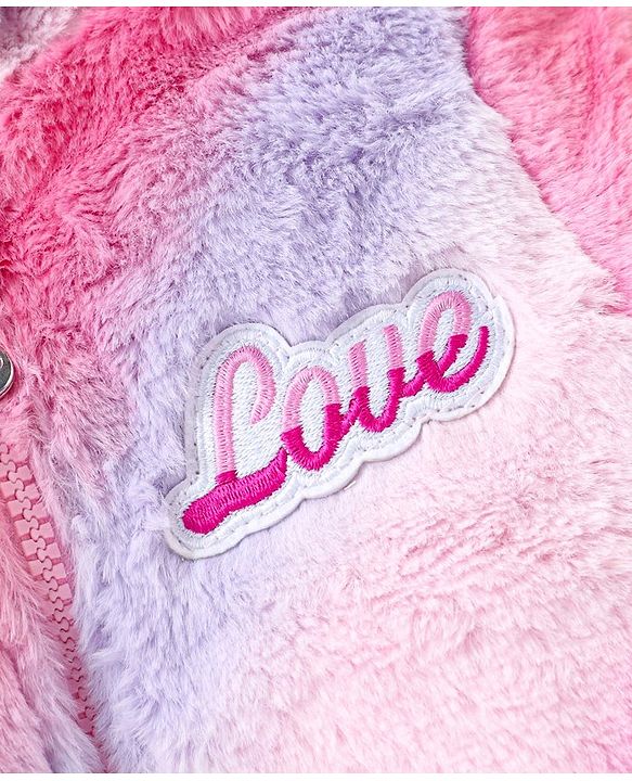 Babyhug Woven Full Sleeves Hooded Fur Jacket Tie & Dye Design & Text Patch Detailing - Purple