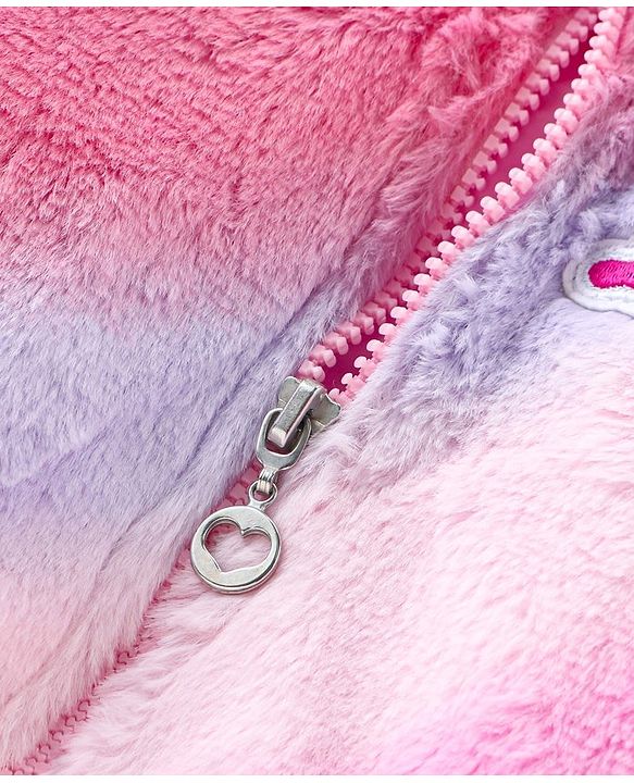 Babyhug Woven Full Sleeves Hooded Fur Jacket Tie & Dye Design & Text Patch Detailing - Purple