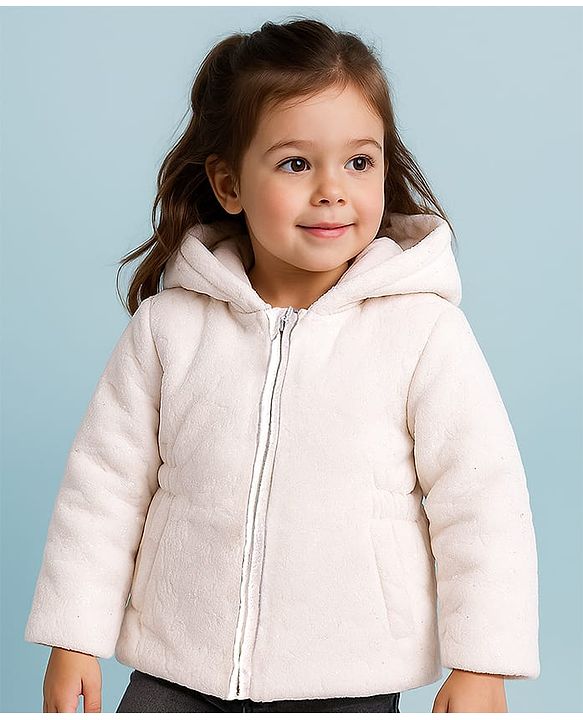 Babyhug Full Sleeves Front Open Padded Hooded Jacket with Solid Colour - White
