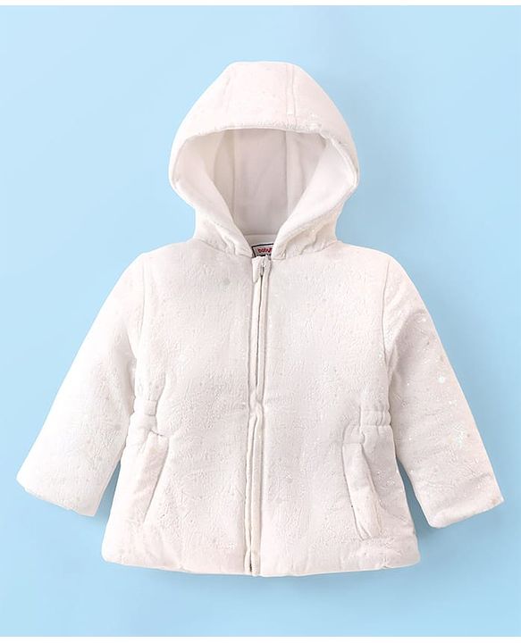 Babyhug Full Sleeves Front Open Padded Hooded Jacket with Solid Colour - White