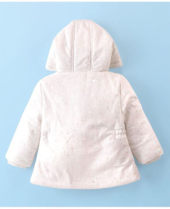 Babyhug Full Sleeves Front Open Padded Hooded Jacket with Solid Colour - White