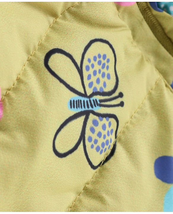 Babyhug Woven Full Sleeves Padded Hooded Jacket With Butterfly Print - Yellow