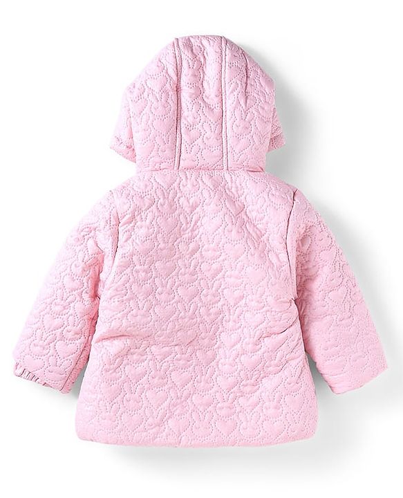 Babyhug Woven Full Sleeves Padded Hooded Jacket With Bunny Detailing - Pink